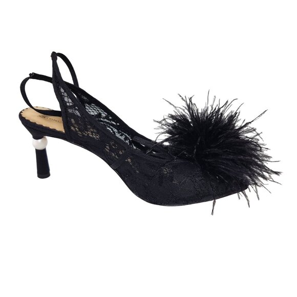 Antonio Melani Womens Size 6.5 Claire Ostrich Feathers Pom Ankle Wrap Pumps 303 - Picture 9 of 12